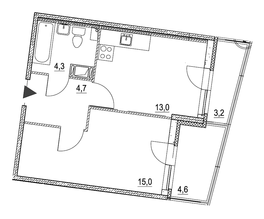 1-комнатная квартира 40.3 м², 3/8 эт., ЖК «Квартал Che»